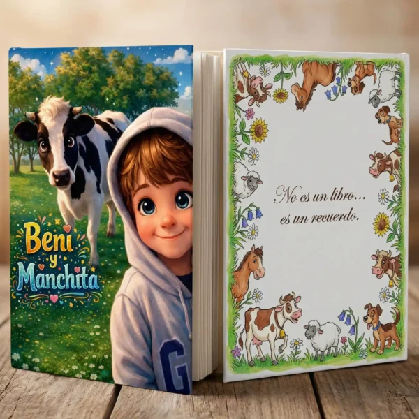 Libro infantil personalizado, se creo el personaje con la foto del niño, transformando en un diseño estilo Disney