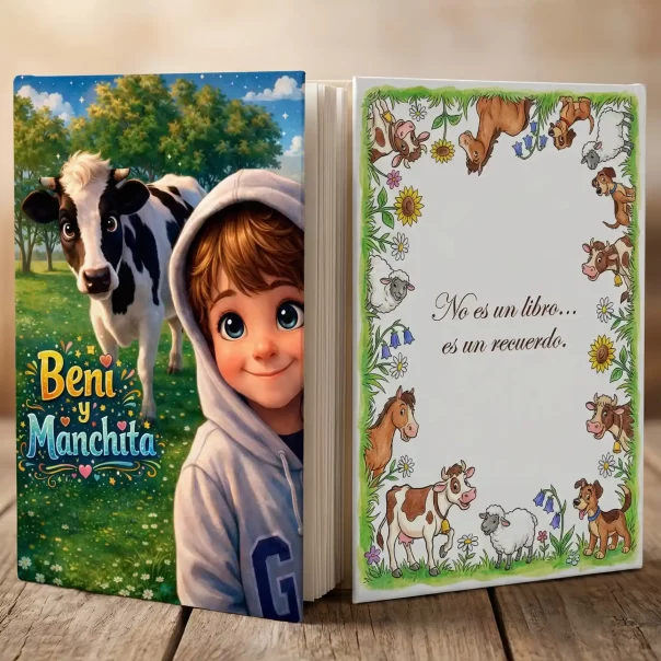 Libro infantil personalizado, se creo el personaje con la foto del niño, transformando en un diseño estilo Disney